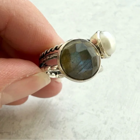 Sundance Catalog Labradorite Pearl Sterling Silver Piccadilly Circus Ring Size 6 - Picture 5 of 10